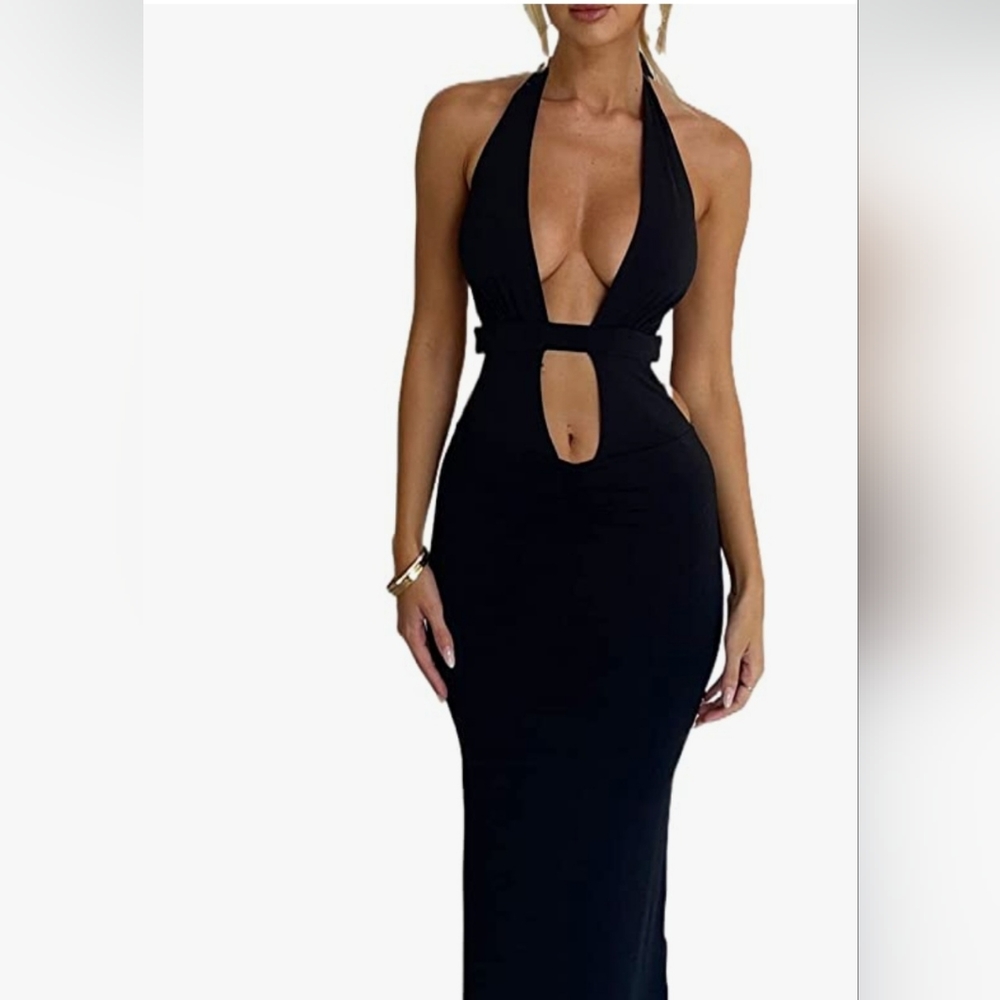 Maxi low cut/ cut out front bandage dress